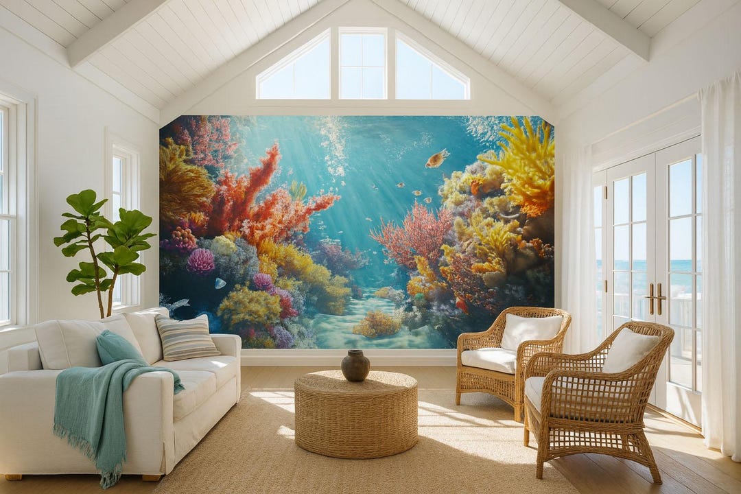 3D Colorful Coral Reef Ocean Wallpaper | Underwater Wall Mural for ...