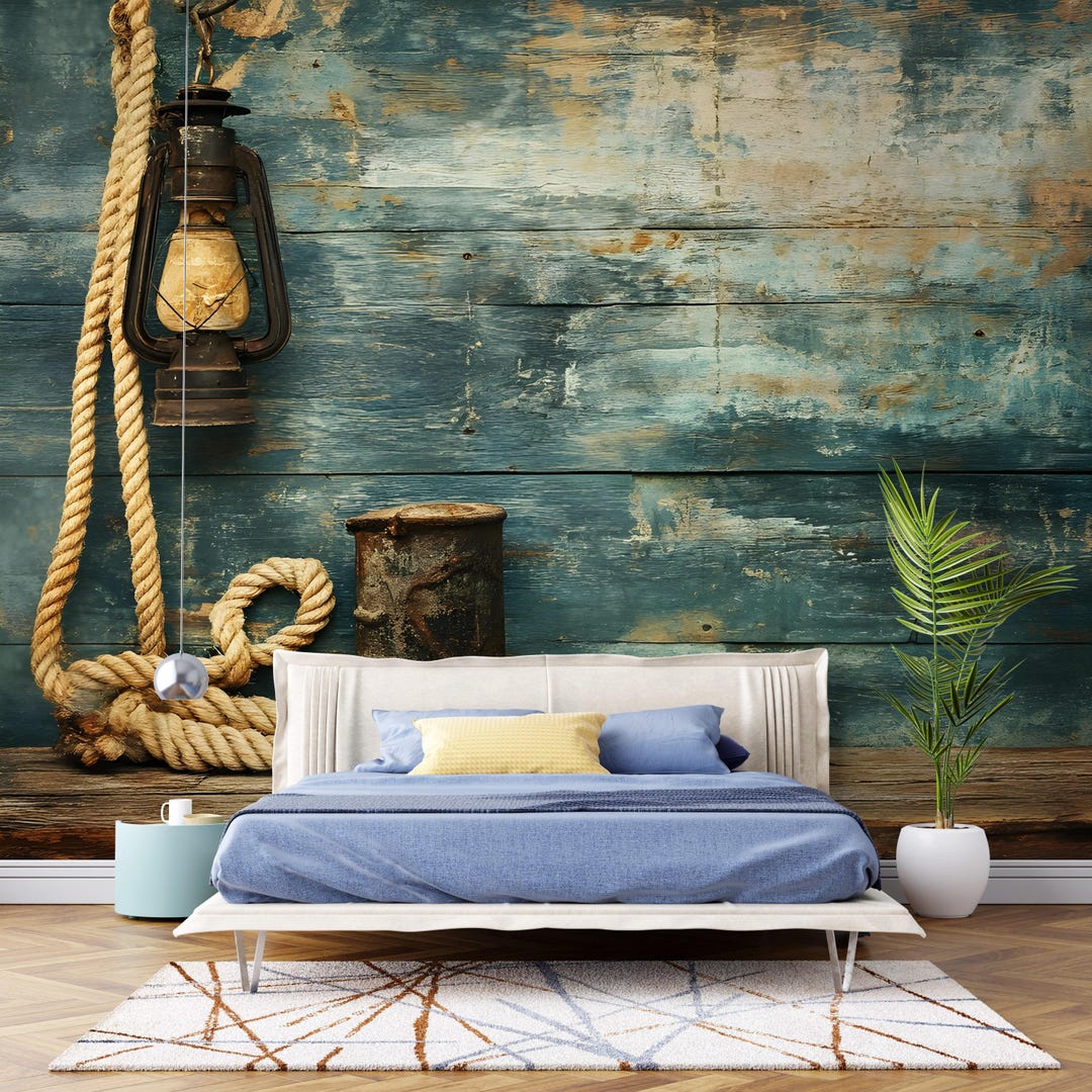 Nautical Wall Mural – Rustic Rope and Lantern Wallpaper, Vintage ...