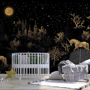 Medieval Dark Wallpaper, Dark Botanical magical forest mural dark botanical mural secret garden mural