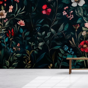 Enchanted Forest Wallpaper – Dark Botanical Peel and Stick Mural, Secret Garden, Magical Medieval Decor