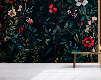 Enchanted Forest Wallpaper – Dark Botanical Peel and Stick Mural, Secret Garden, Magical Medieval Decor