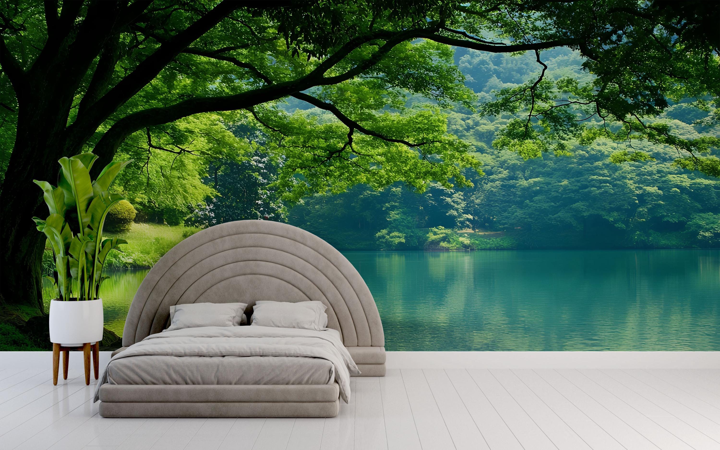 3D Forest Lake Wallpaper Mural for Bedroom or Living Room | Tranquil ...