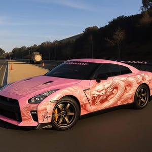 Pink Dragon Car Wrap – Custom Vinyl Wrap with Asian Dragon Design – JDM Car Graphics – Gift for Car Lovers – Tuner Car Wrap – Anime Wrap