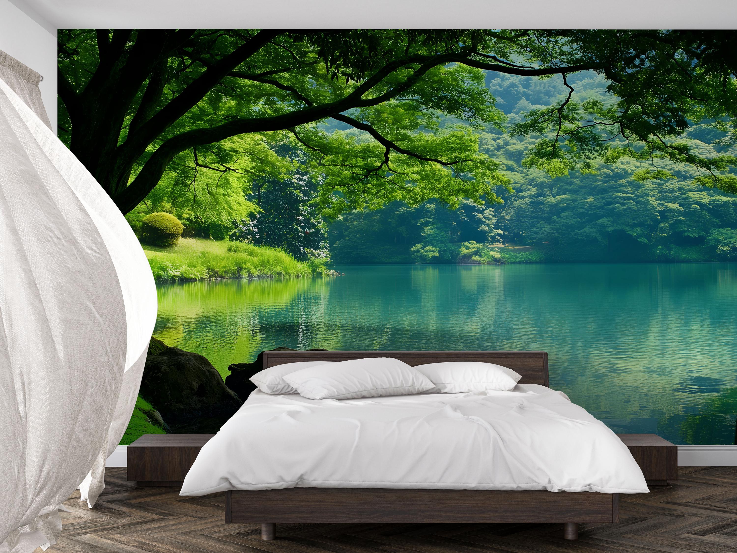 3D Forest Lake Wallpaper Mural for Bedroom or Living Room | Tranquil ...