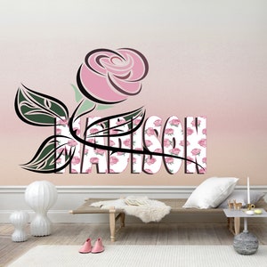 Vintage Pfingstrose Wandtattoo, Kinder Wanddekor, Name Aufkleber, Kinderzimmer Dekor, Pfingstrose - GD428