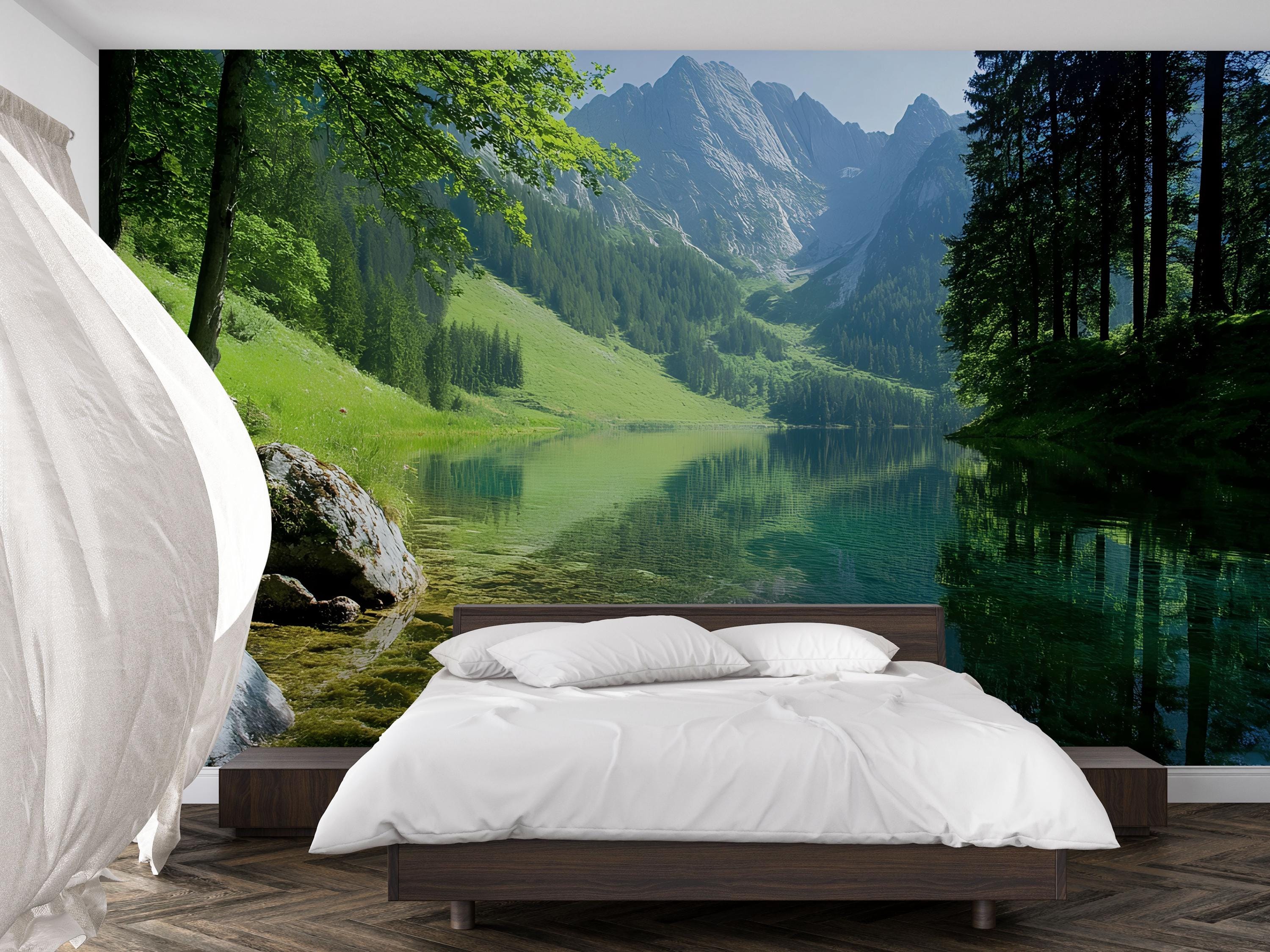 3D Nature Mountain Lake Wallpaper Mural for Bedroom or Living Room ...