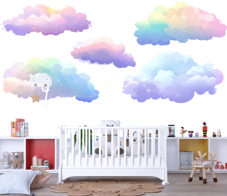 Rainbow Pastel Cloud Wall Decals • Kids Room Peel & Stick Cloud ...