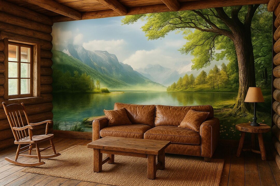 3D Lake and Mountain Forest Wallpaper | Scenic Nature Wall Mural for ...