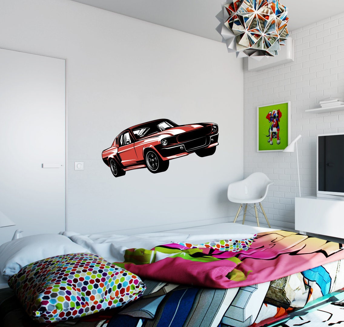 Wall Decal Art Stickers Car, Wall Sticker Racing Car Decor, Red Car ...