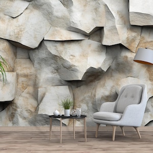 3D Stone Wall Mural – Realistic Rock Texture Wallpaper – Faux Stone Accent Wall – Peel and Stick Rustic Wall Decor for Living Room or Office