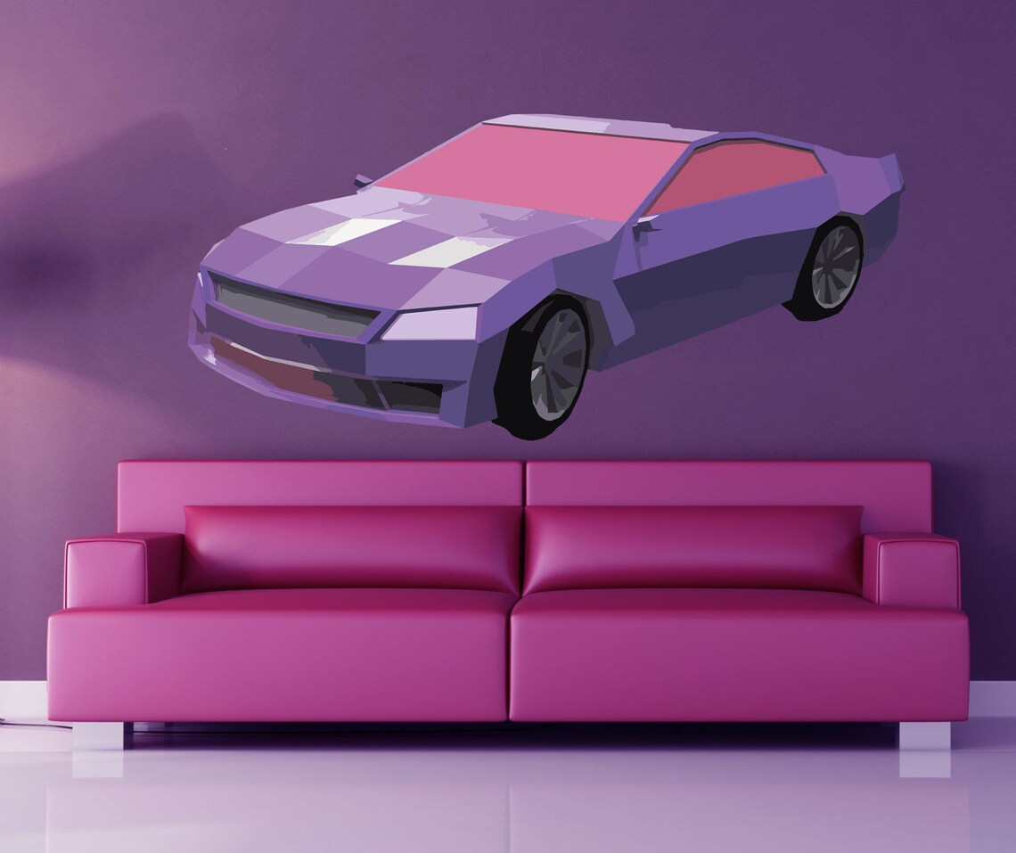 Car Polygonal Wall Decal Car Polygon Stickermodern Wall Art Etsy