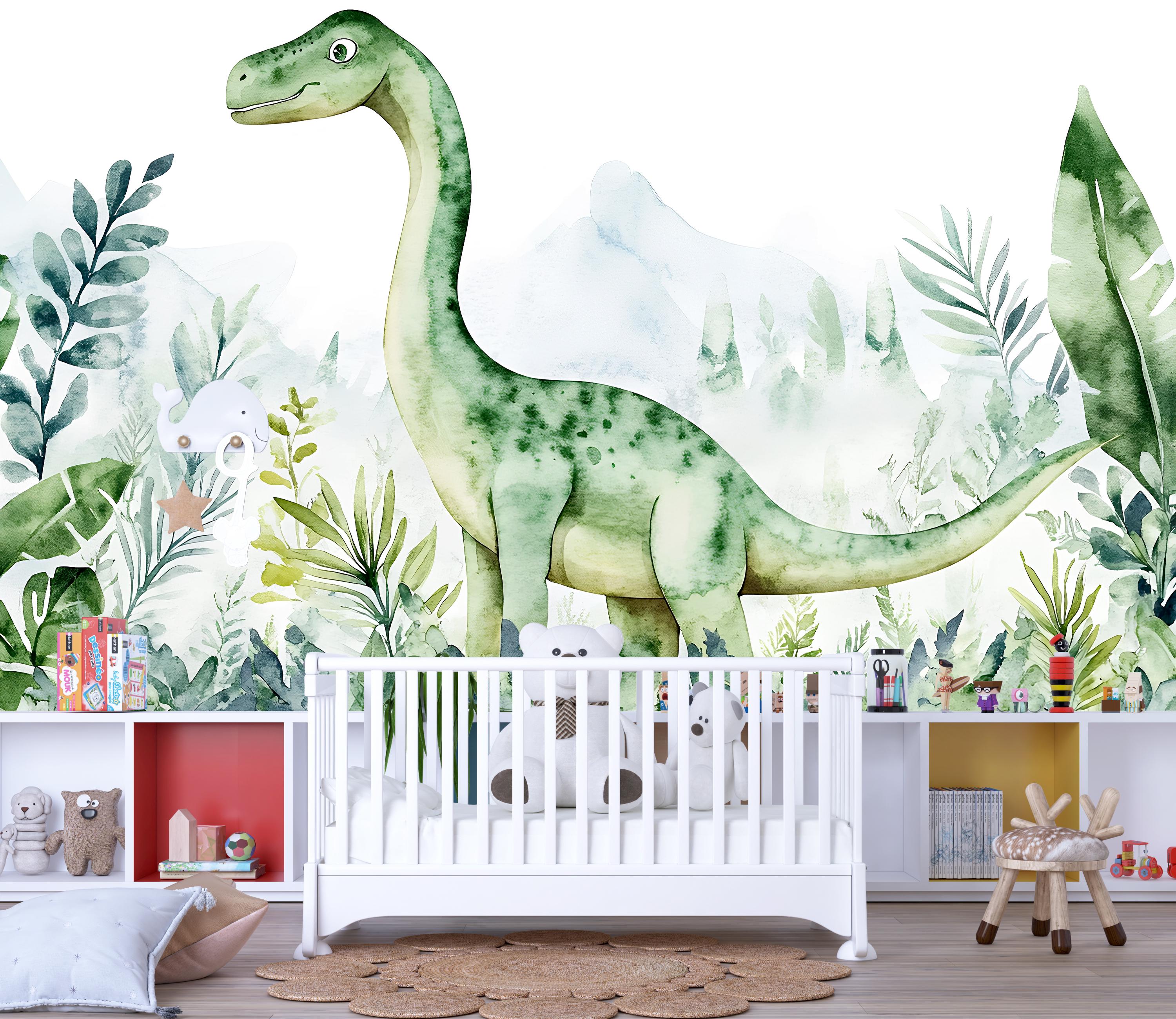 Watercolor Dinosaur Wall Mural – Cute Dino Peel and Stick Nursery ...