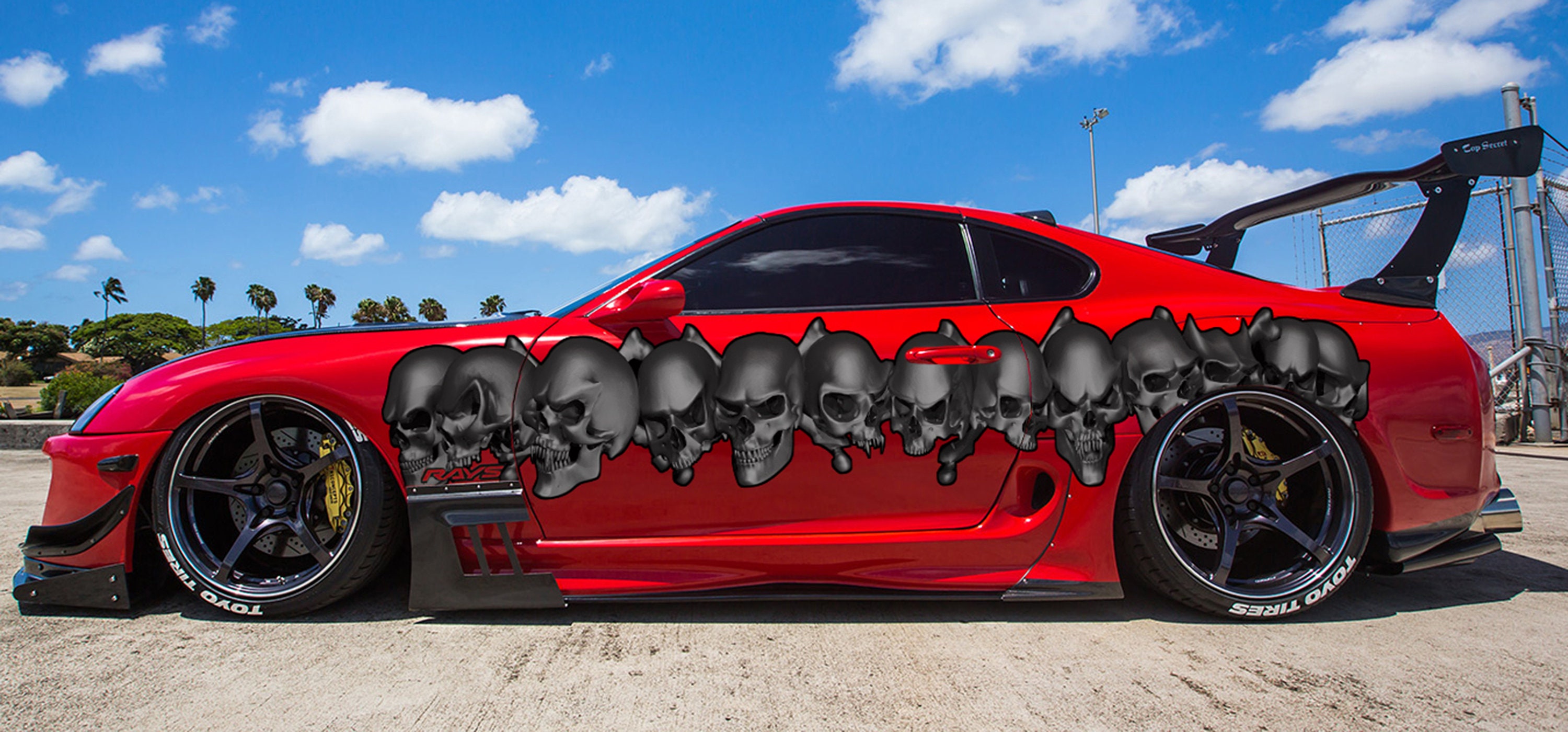 Skull Racing Sticker Skull Car Decal – Full Color Vinyl Graphic – Tribal Street Racing ...