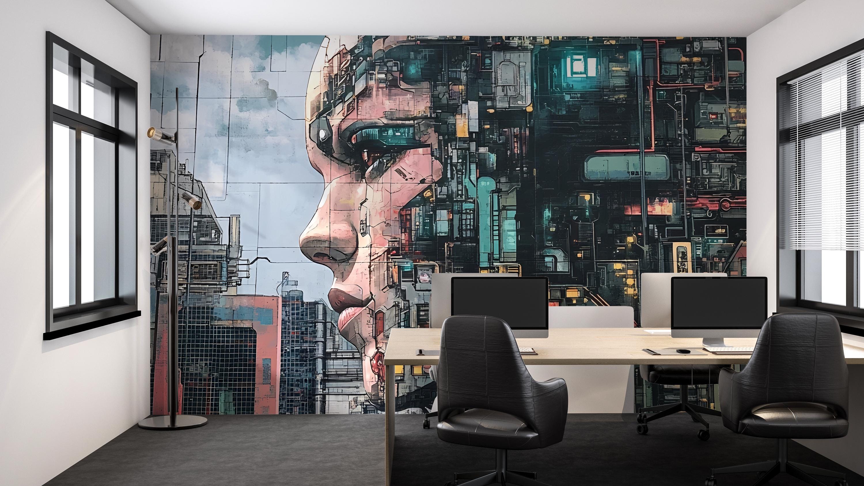 3D Futuristic Cyberpunk Wallpaper / Futuristic Cyberpunk Wall Mural – 3D Neon City Wallpaper, Urban Cyberpunk City Wallpaper