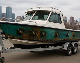 Vinilo decorativo para barcos con pátina steampunk: vinilo marino vintage en cobre y verde azulado / Vinilo con textura de remaches industriales para barcos, yates y embarcaciones de pesca