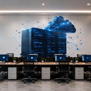 Cloud Server Wall Decal Data Center Wall Mural IT Office Decor Cloud Computing Wall Art Technology Office Sticker Peel And Stick
