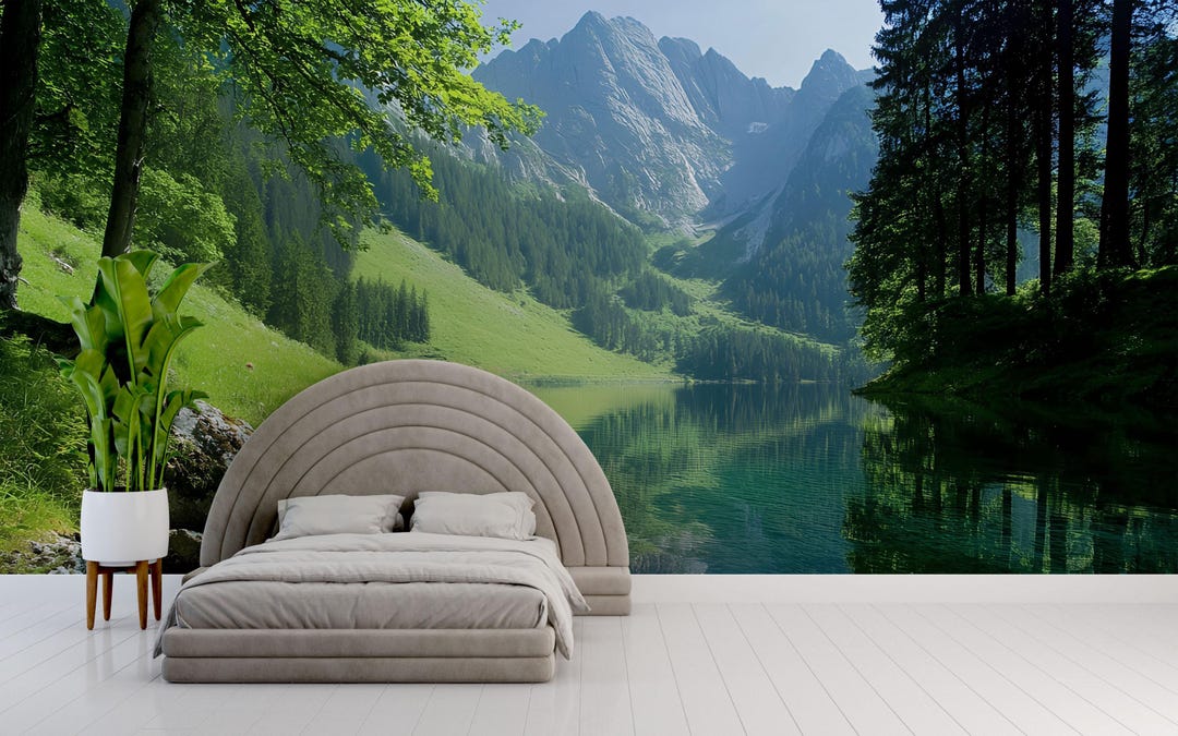 3D Nature Mountain Lake Wallpaper Mural for Bedroom or Living Room ...