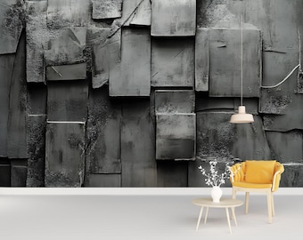 Papier peint 3D industriel moderne - Papier peint texturé en panneaux de béton foncé - Mur d'accent de style loft urbain - Décoration murale brutale avec peler et coller