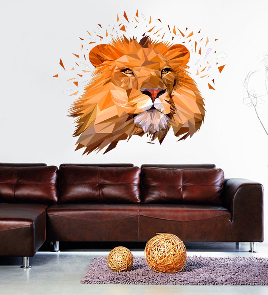 Lion Head Face Detail Ferocious King of Jungle Boy Room Vinyl Wall ...