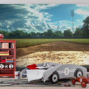 Baseball Field Wall Mural – Realistic Stadium Home Plate Wallpaper – Gift for Baseball Lover – Sports Room Decor for Boys & Teens