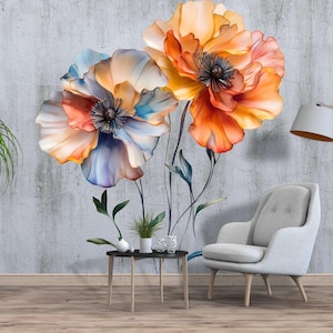 Watercolor Flower Wall Decal / Floral Wall Sticker / Boho Removable Wall Art / Botanical Peel and Stick Mural / Blush Nursery Decor