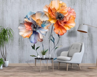 Watercolor Flower Wall Decal / Floral Wall Sticker / Boho Removable Wall Art / Botanical Peel and Stick Mural / Blush Nursery Decor