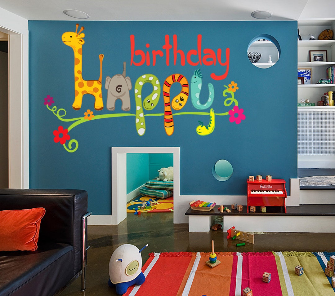 Happy Birthday Wall Decal Happy Birthday Wall Stickermodern Etsy