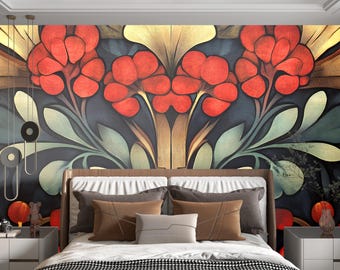 Papel pintado Art Nouveau / Papel pintado vintage de inspiración natural autoadhesivo / Papel pintado floral nouveau / Papel pintado botánico de estilo moderno