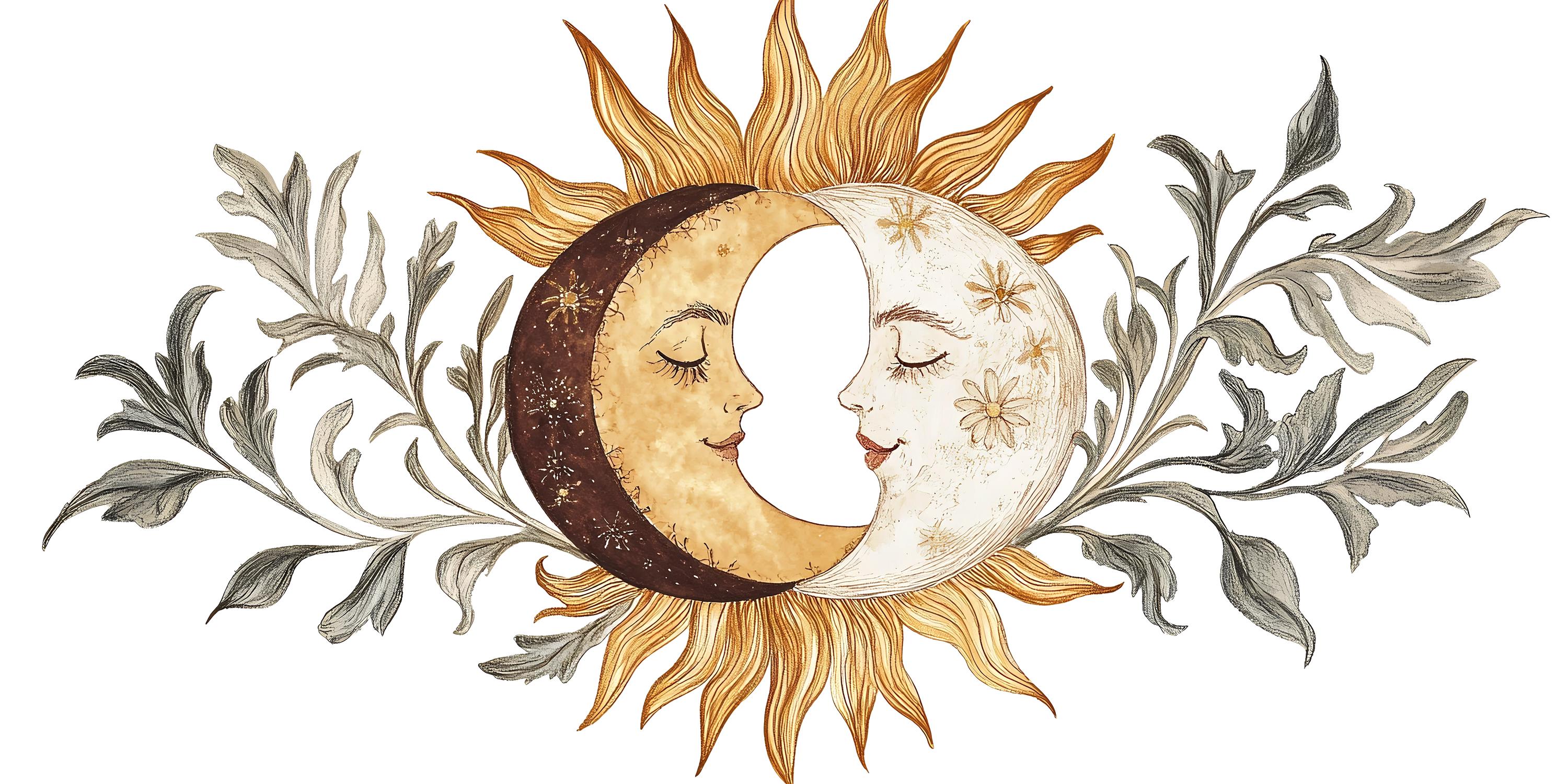 Sun and Moon Wall Decal • Boho Celestial Mural With Leaves • Spiritual ...