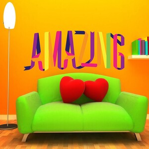 Lettering Amazing Wall decal, Inscription Wall sticker,modern wall art, Multi Color kc-473