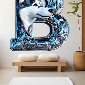 Pegatina de vinilo personalizable con letras 3D de husky / Calcomanía de perro ártico personalizada para decoración de automóviles, computadoras portátiles o paredes / Regalo único para amantes de los perros Vn117