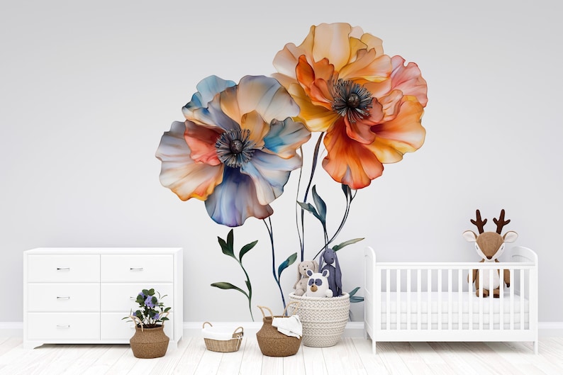 Watercolor Flower Wall Decal / Floral Wall Sticker / Boho Removable ...