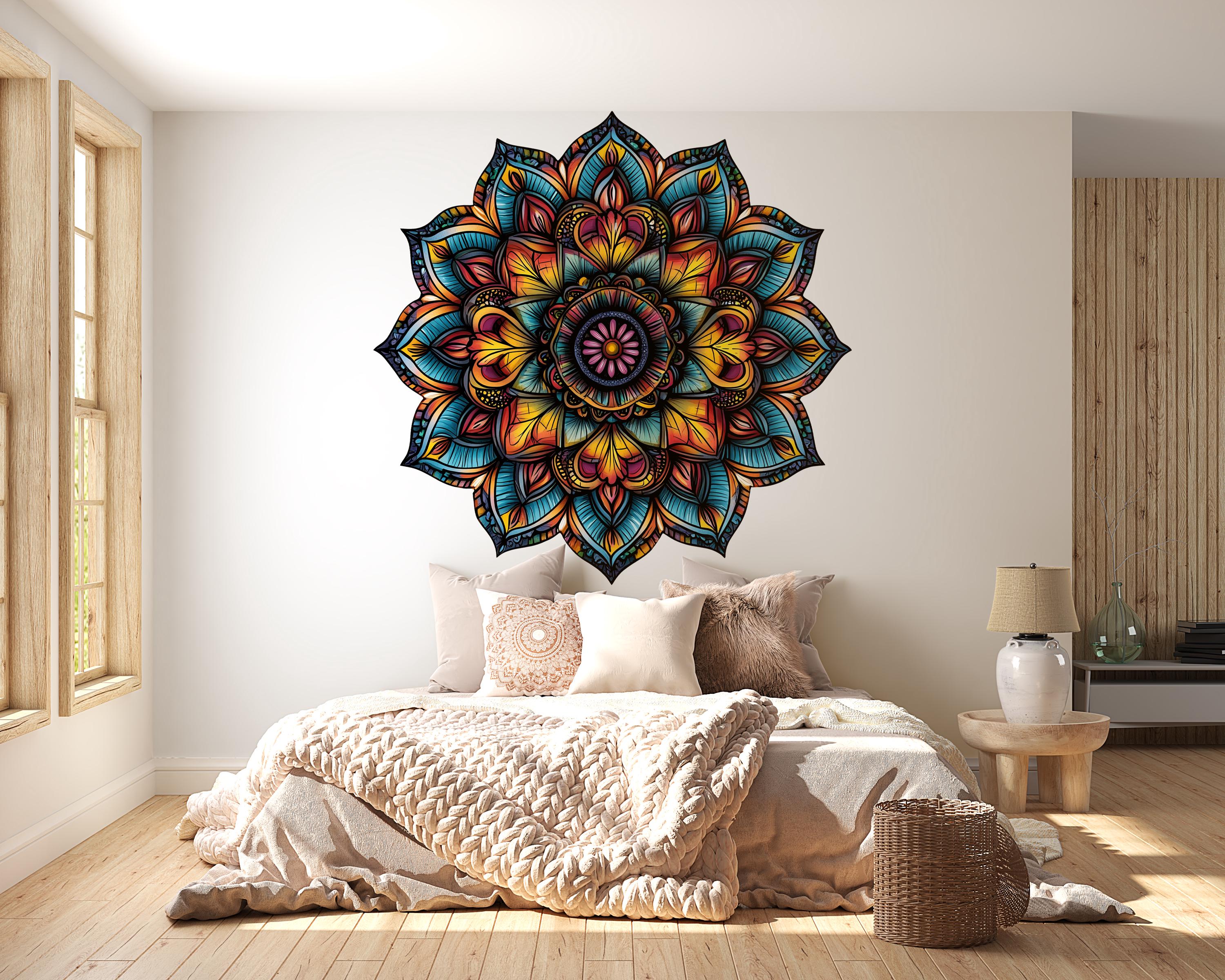 Autocollant Mural Demi-mandala - Style Boho, Yoga, Méditation, Vinyle Amovible, Personnalisable