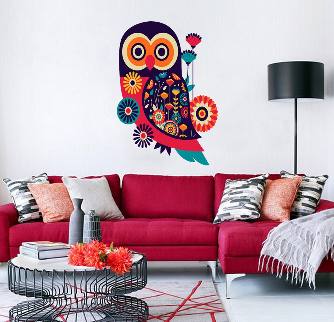 Owl Flowers Wall Decal, Owl Wall Sticker,modern Wall Art, Multi Color K ...