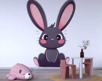 Kawaii Hase Wandtattoo für Kinderzimmer, niedlichen Kaninchen Wandaufkleber, Babyzimmer Wandkunst, Neutral Kinder Dekor, Schälen und Stick Wandtattoo