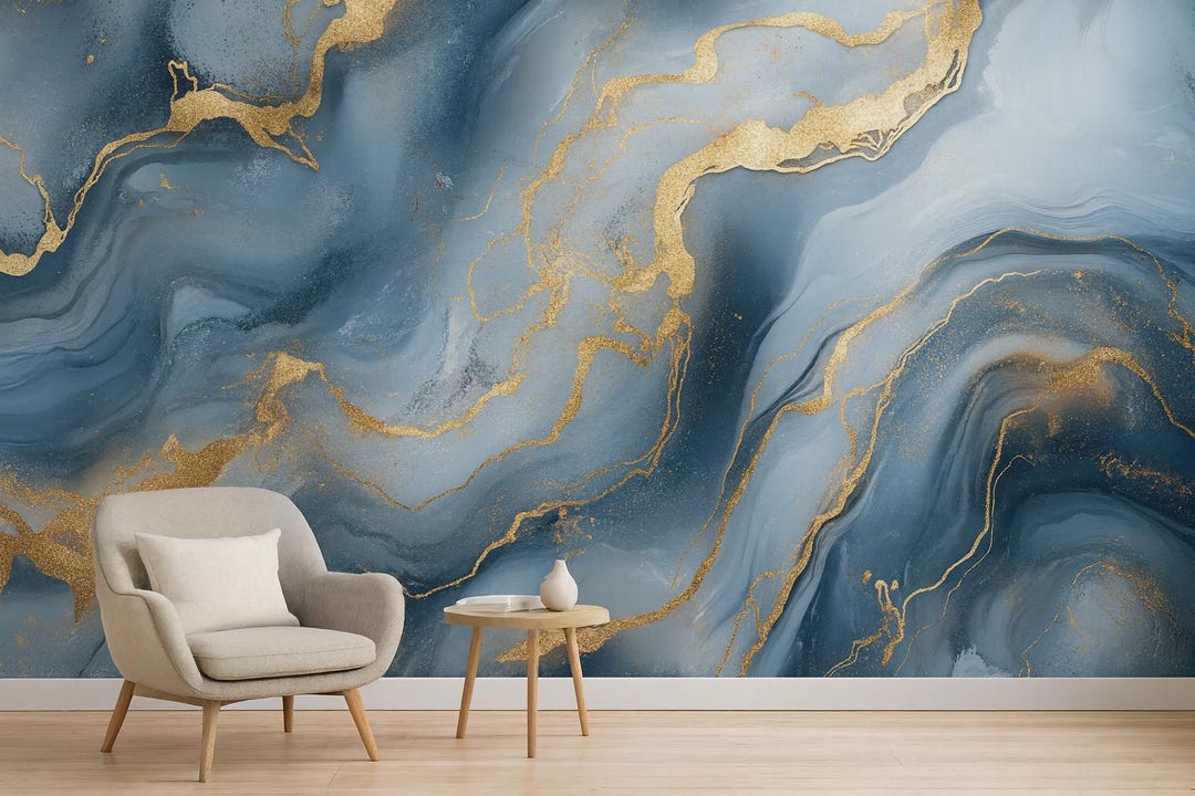Blue Gold Marble Wallpaper – Elegant Luxury Abstract 3D Wall Mural ...