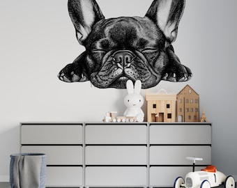 Calcomanía de vinilo con diseño de bulldog durmiente, linda calcomanía de pared con bulldog francés, decoración de perro extraíble para el hogar, la oficina o la habitación de los niños, arte de pared Vn022