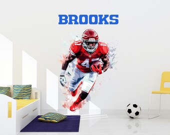 VWAQ Custom Football Player Boy Wall Decal - Personalized Name & Number Sports Wall Sticker - View #2