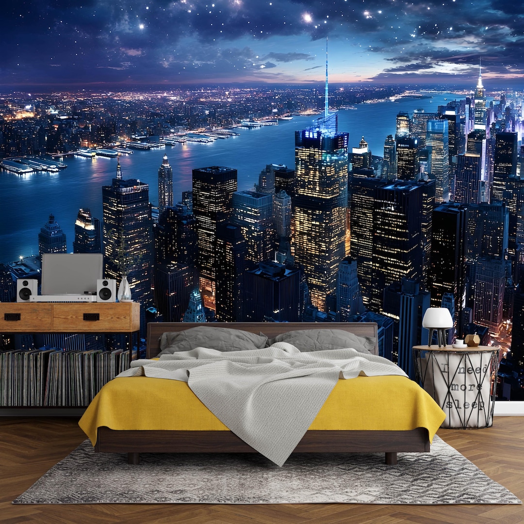 View of New York City Night Wall Mural - Skyline Wallpaper - NY Peel and Stick ...