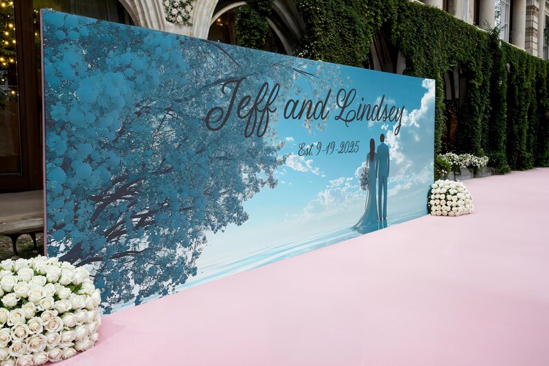Date Backdrop Custom Wedding Backdrop Mural | Names & Date Included | Romantic Couple ...