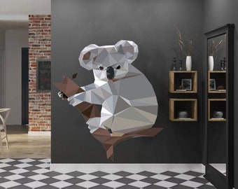 Koala Animal Polygonal Wall decal, Koala Animal Polygon sticker, modern wall art, Baby Nursery Décor Kids Room Decoration Multi Color GD196