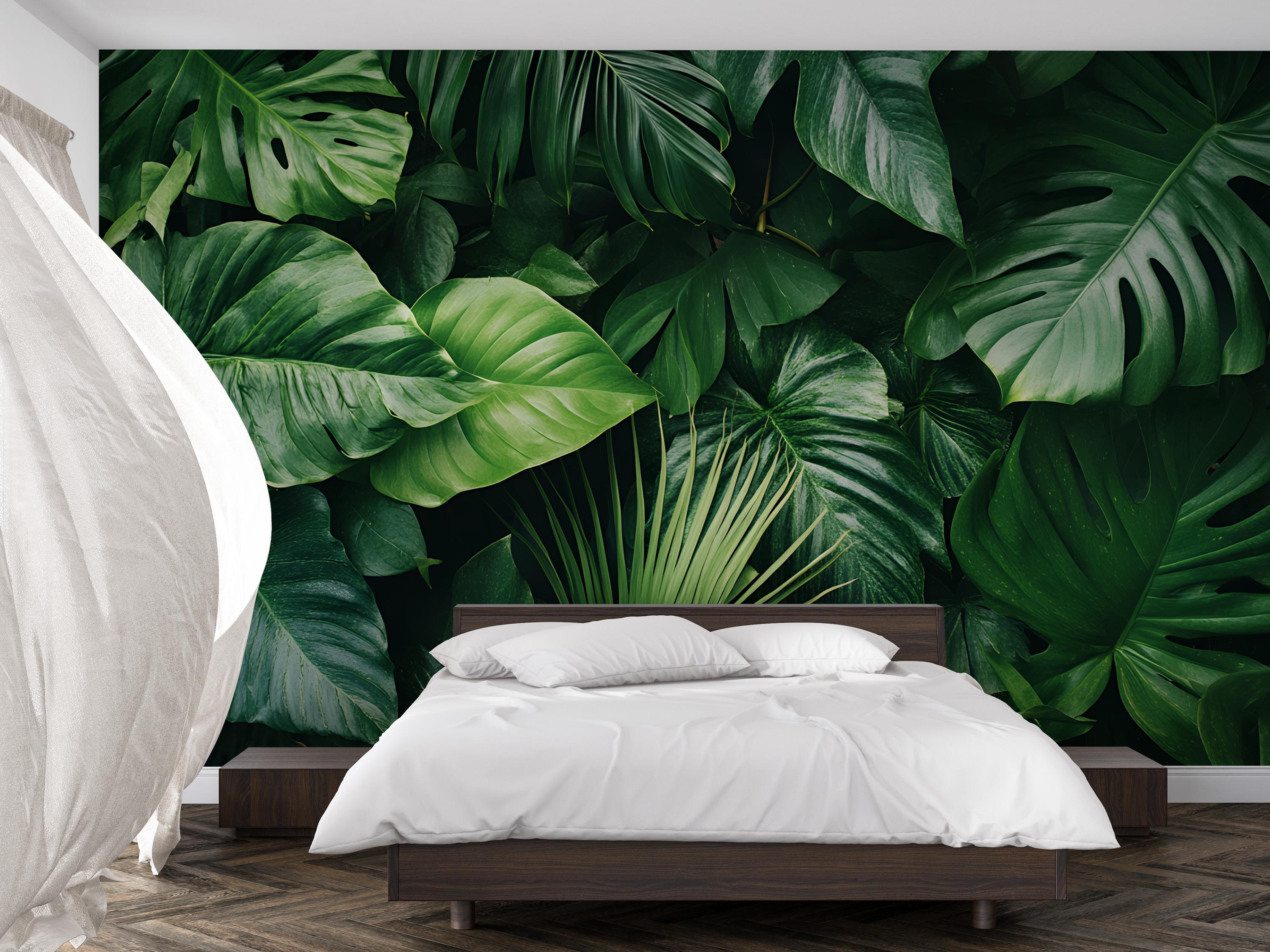 Green Botanical Wallpaper / Tropical Leaf Wall Mural / Peel and Stick ...