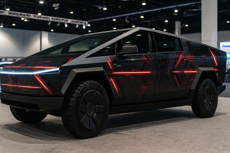 Tech Wrap Racing Red Cybertruck Futuristic Red Tech Wrap | Tesla Vinyl Car Wrap | Electric ...