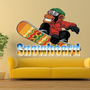 Snowboard monkey Custom name wall decal,Monkey Polygonal Wall decal, Monkey Stickers ,Monkey decor, Wall Decals, Animal Stickers- GD730