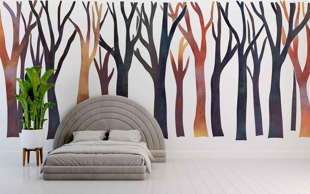 Modern Forest Tree Wall Decal Sticker | Abstract Woodland Wall Art ...