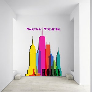 NY City Custom Name Wandtattoo, Aufkleber personalisiert, Manhattan Dekor, Win Vinyl Aufkleber Freiheitsstatue