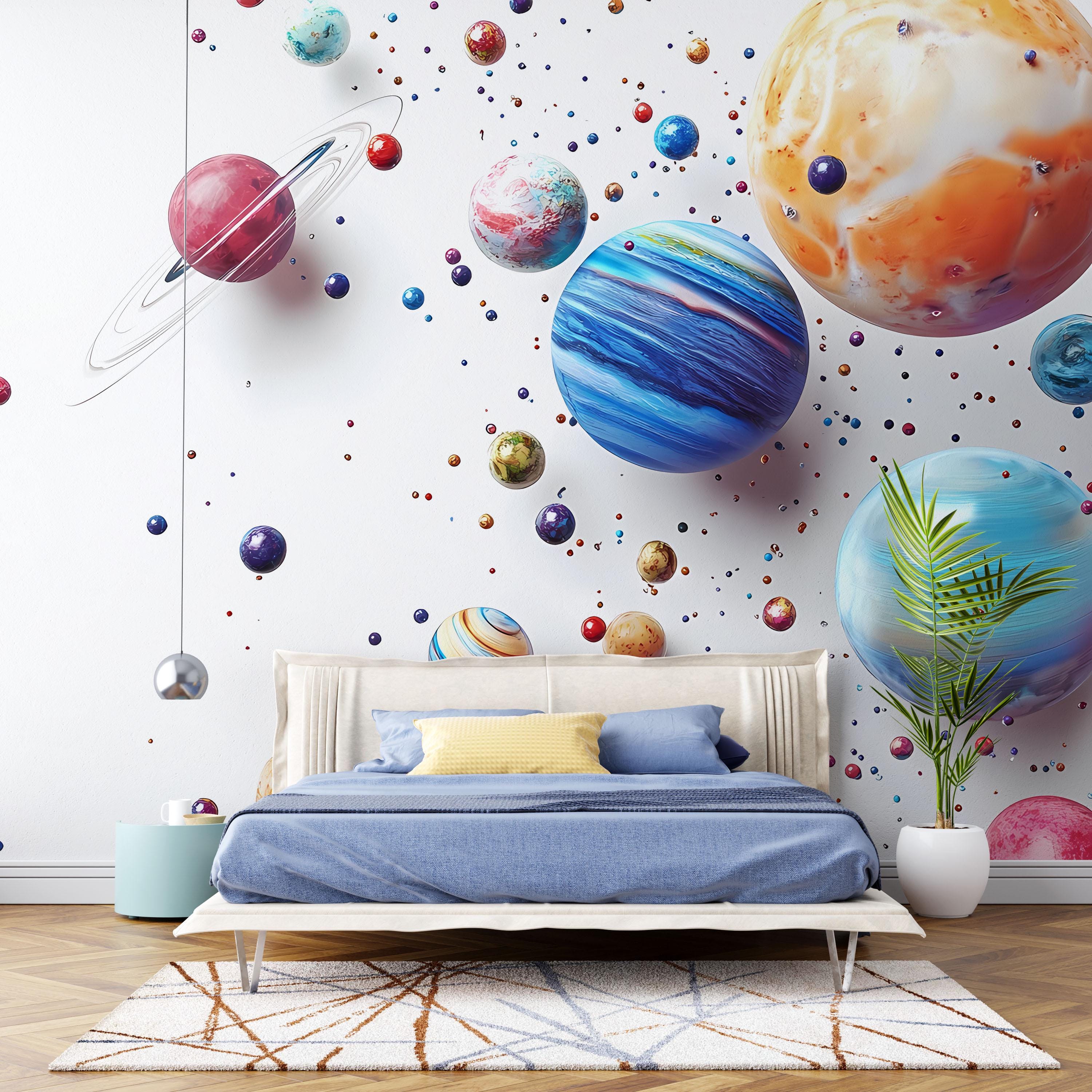3D惑星壁紙 / カラフルな宇宙壁画 / 太陽系をはがして貼るだけ