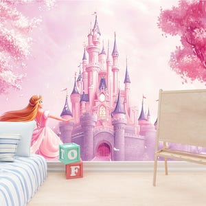 Princess Castle Wall Mural – Pink Fairytale Wallpaper for Girls Nursery ...