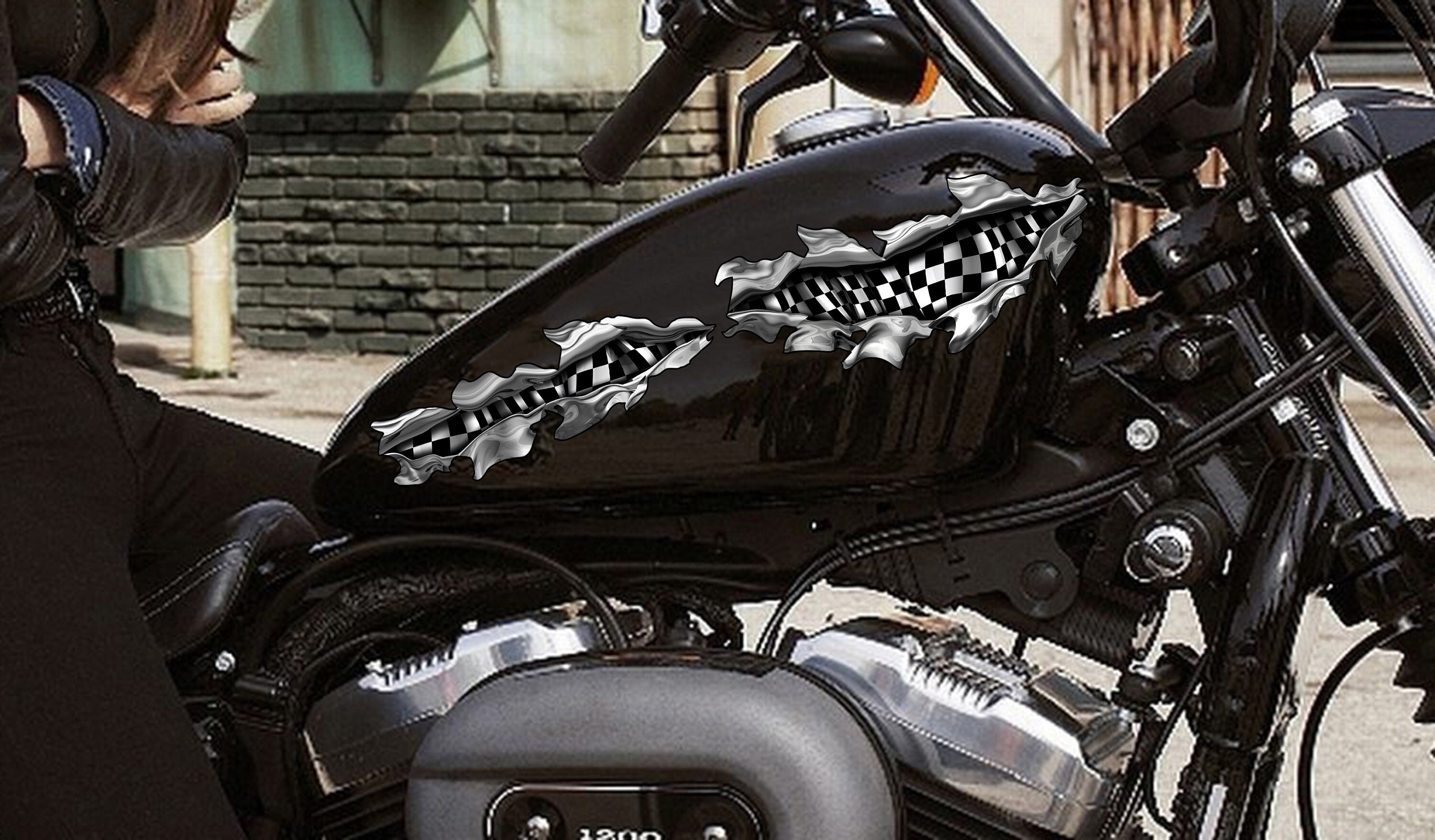 チェッカーフラッグ バイク用デカール – 3Dリップメタルレーシング