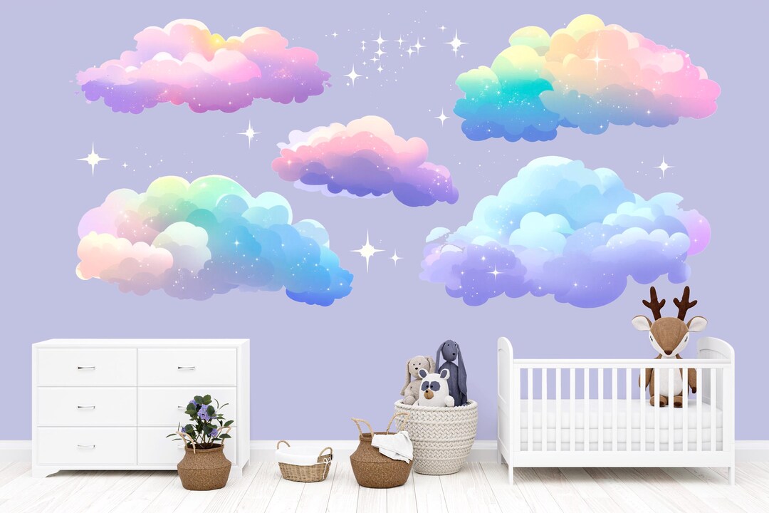Rainbow Pastel Cloud Wall Decals • Kids Room Peel & Stick Cloud ...